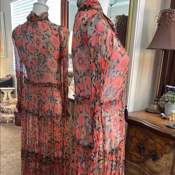 Anthropologie Orange and Gray Long Sleeve Sheer Dress - Picture 6 of 16